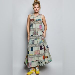 POL Patchwork Maxi Dress in Cream with Multicolor Accents